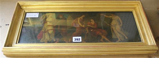 Rectangular classical painting on copper, with 5 figures and gilt frame